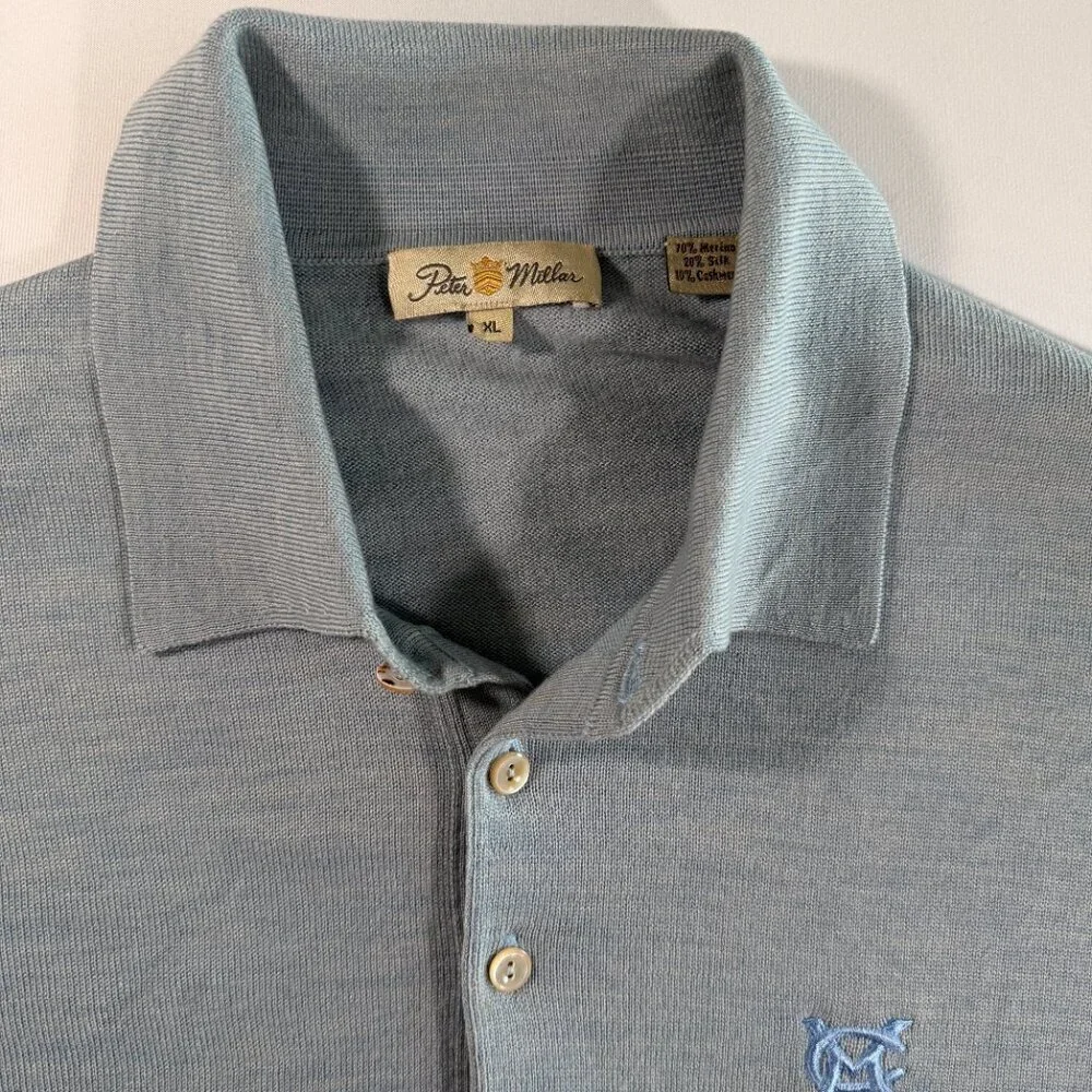 PETER MILLAR Cashmere Silk Merit Club Golf Resort Polo Pullover Sweater Blue XL